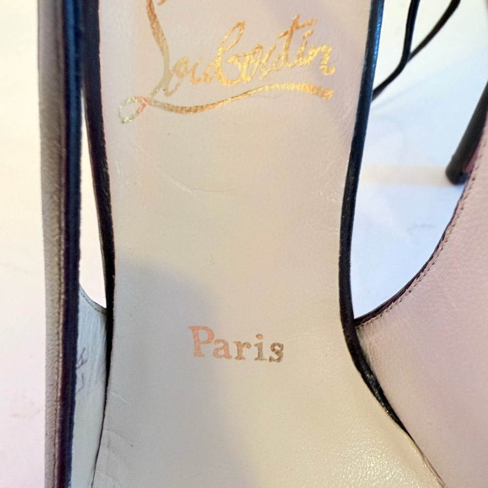 Christian Louboutin Black Heels Ankle Lace Tie with Red Soles - Picture 13 of 16